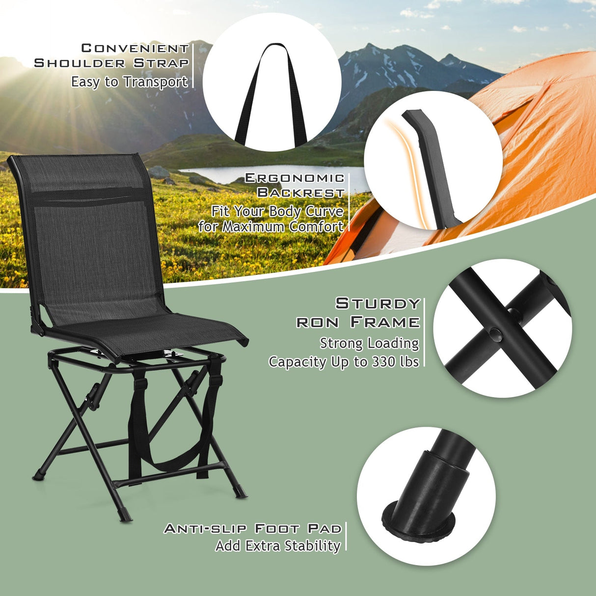 Sillón giratorio plegable para exteriores, para todo tipo de clima, con marco de hierro