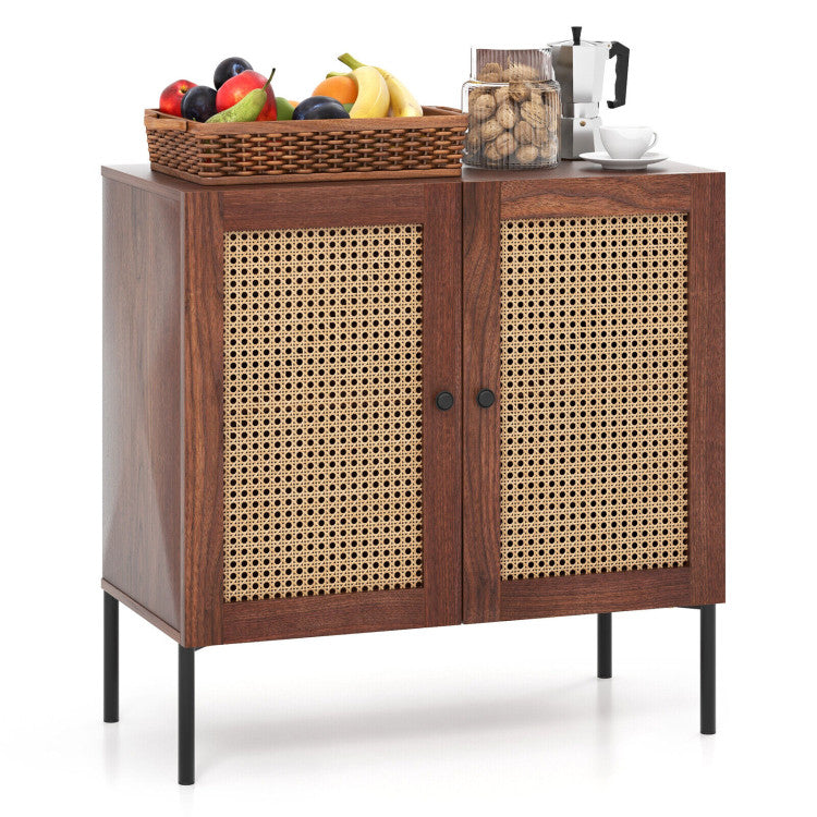 Paquete de 5 piezas para cocina y comedor: Taburetes de bar ajustables (juego de 2) + Taburetes apilables (juego de 6) + Aparador de almacenamiento de ratán