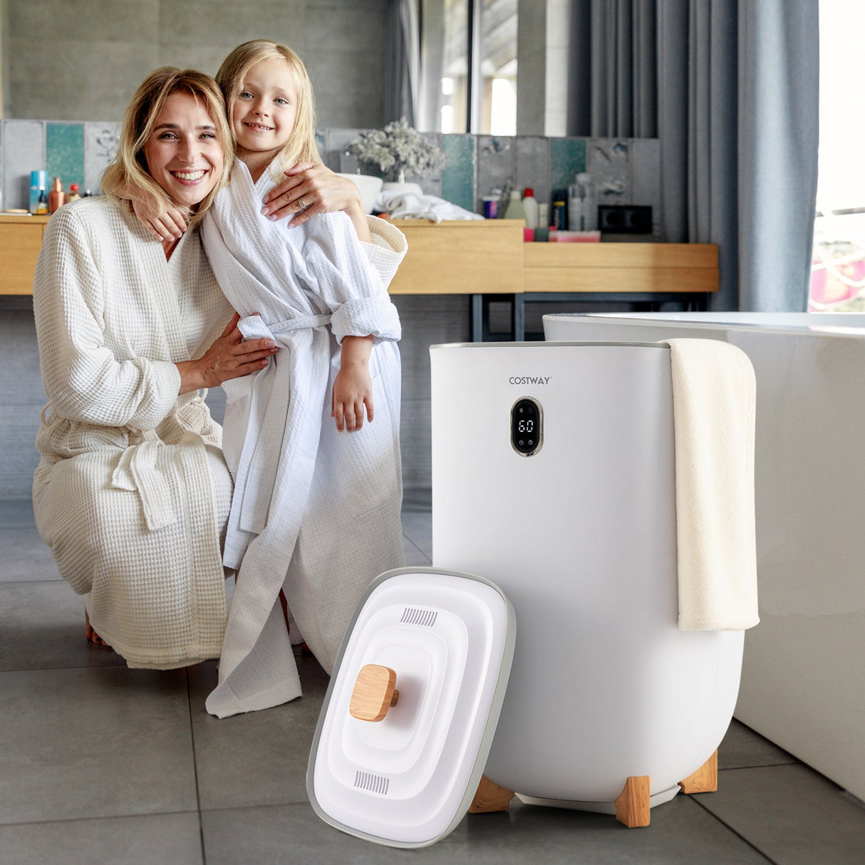 Cubo Calentador de Toallas Grande para el Hogar de 35 L con Función de Apagado Automático - Blanco