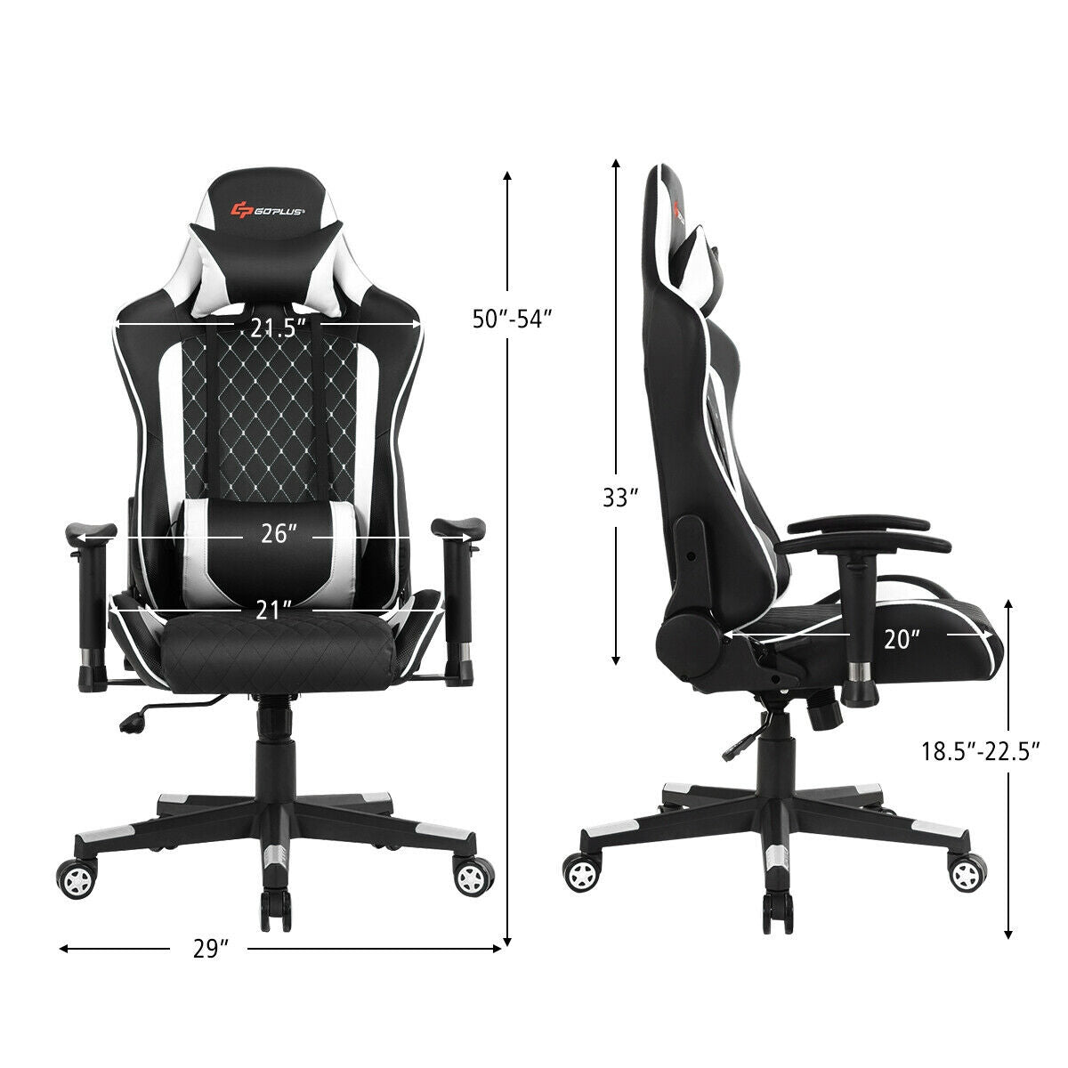 Silla de juego con masaje, soporte lumbar y reposacabezas