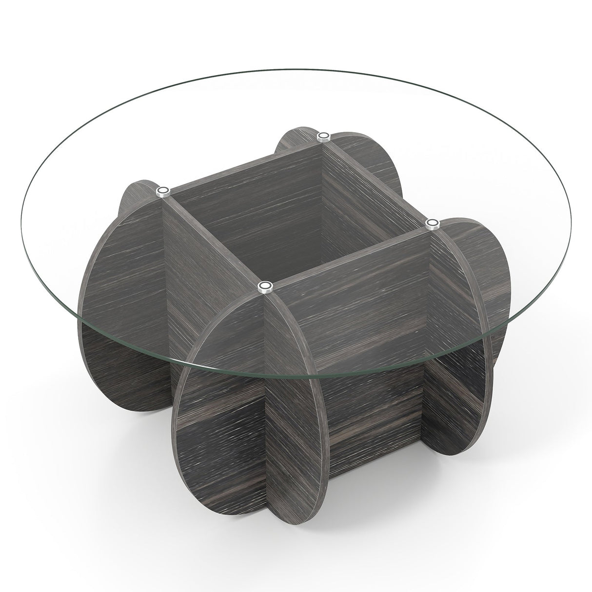 35" Round Coffee Table Unique Circle Center Table with Tempered Glass Top and Solid Wood Base-Black
