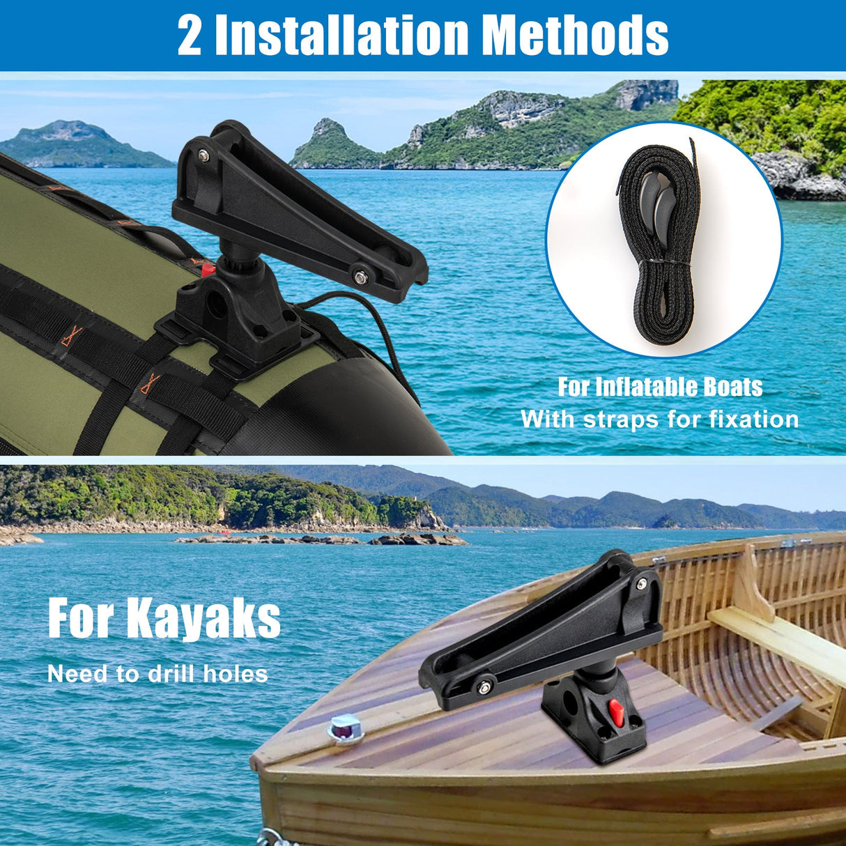 Juego de 3 accesorios giratorios de 360° para kayak de pesca