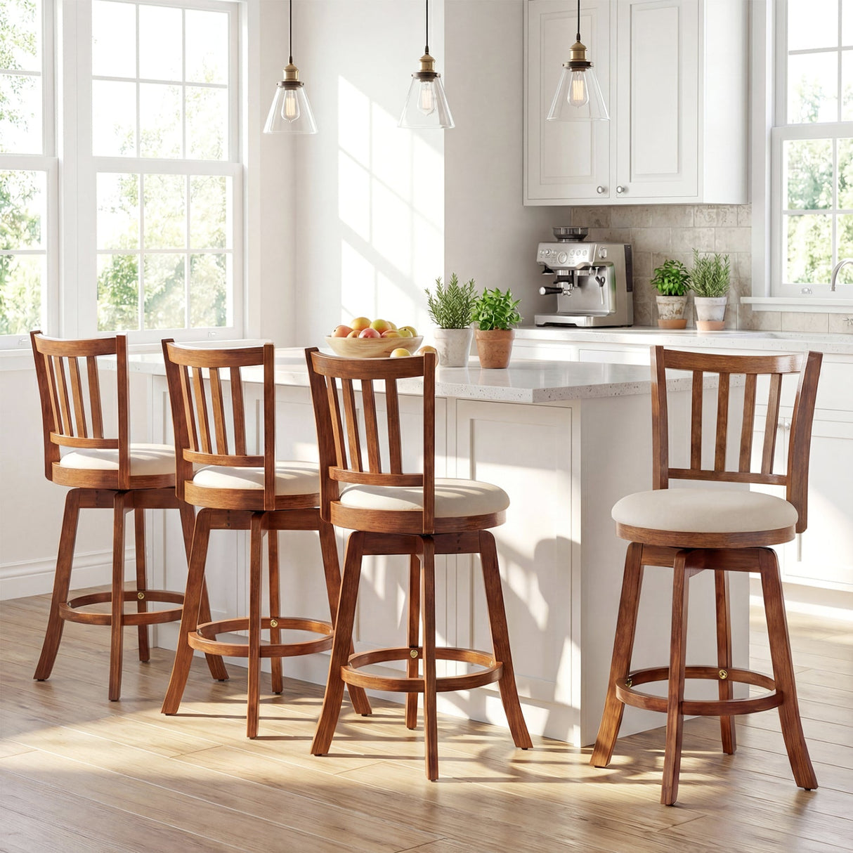 360° Rotating Counter Height Chairs Set of 4 with Backrest and Upholstered Seat