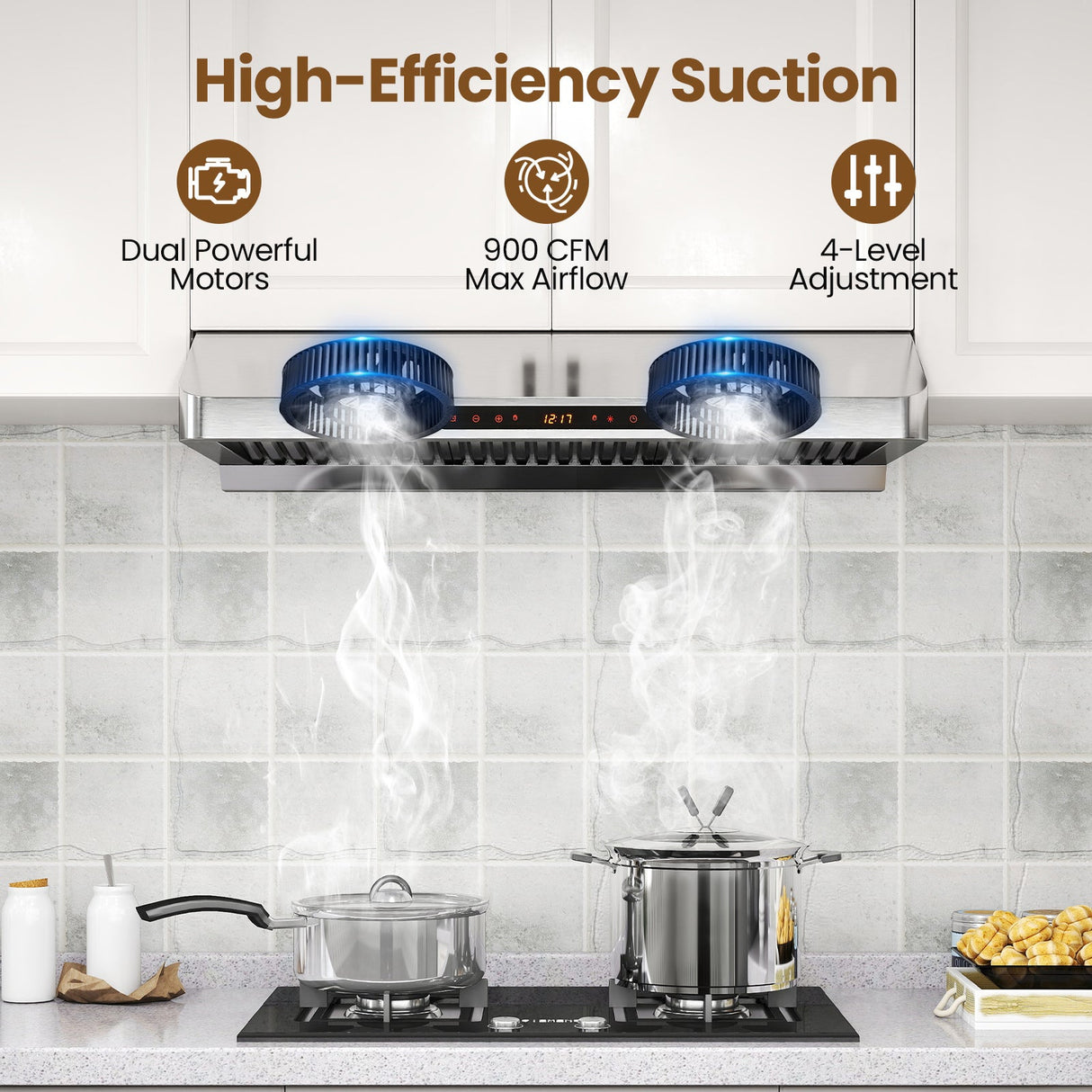 Campana extractora de 36 pulgadas bajo mueble 900 CFM para cocina con colector de aceite - Plateada