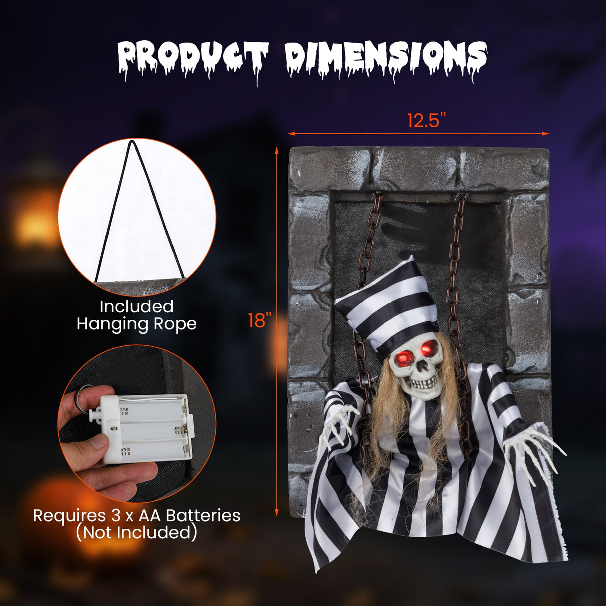 Animated Halloween Decoration 18 Inch Hanging Skull Prisoner