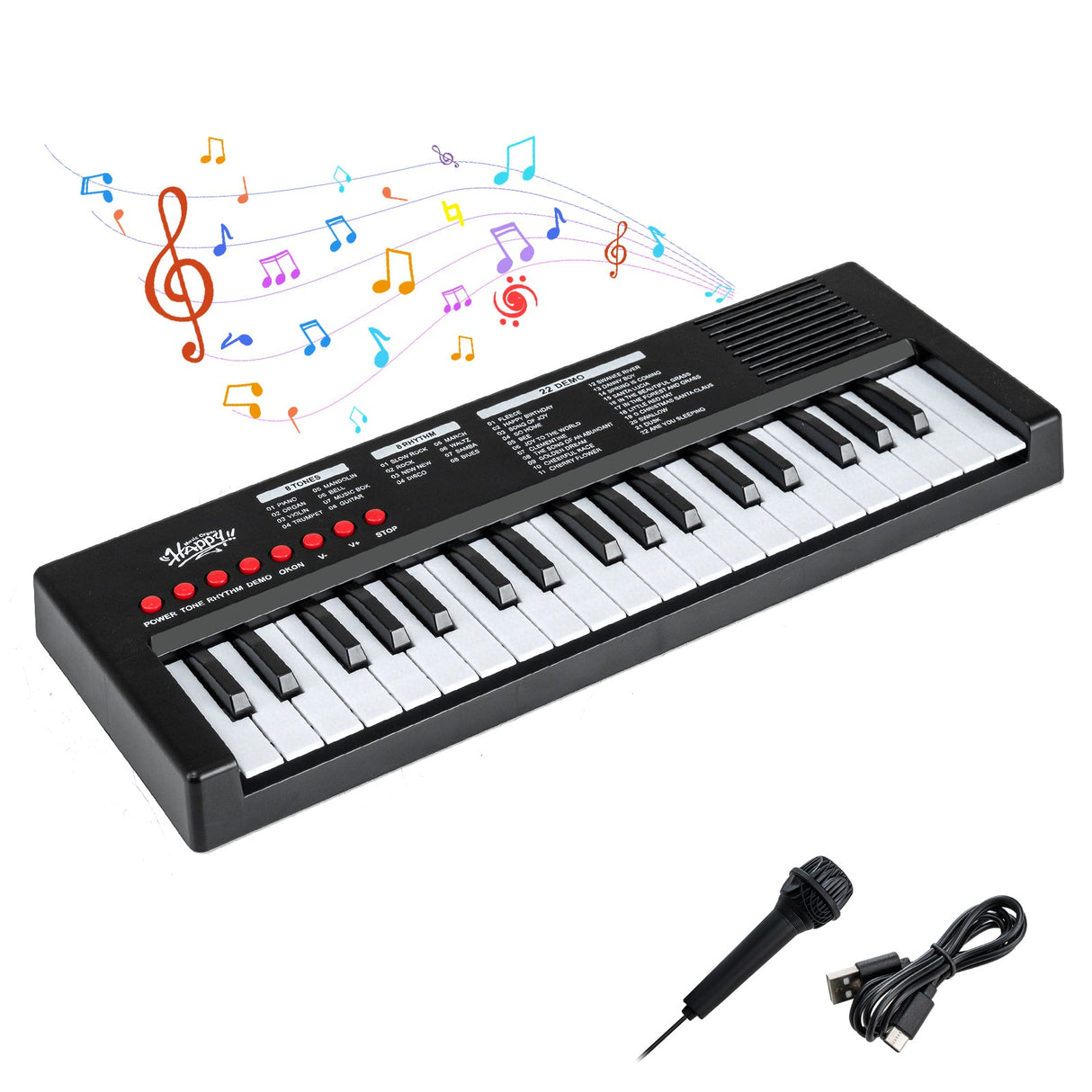Teclado de piano para niños de 37 teclas con 8 ritmos y micrófono