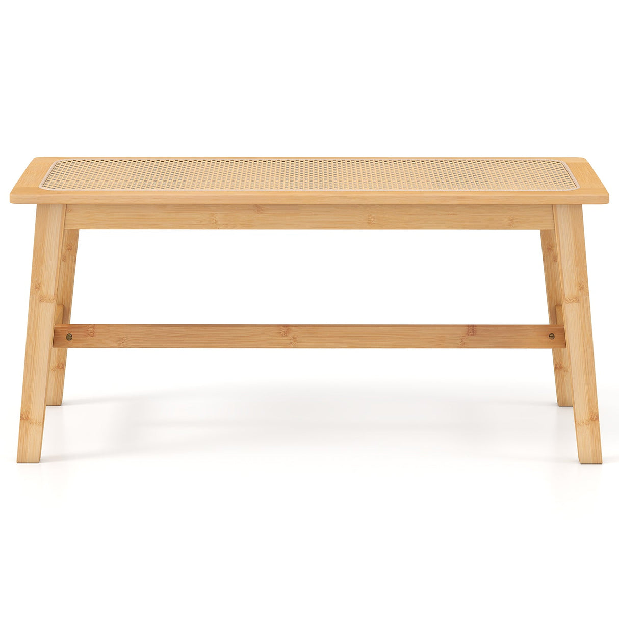 39.5 Inch Bamboo Dining Bench with Handwoven Rattan Seat for Indoor Outdoor-Natural