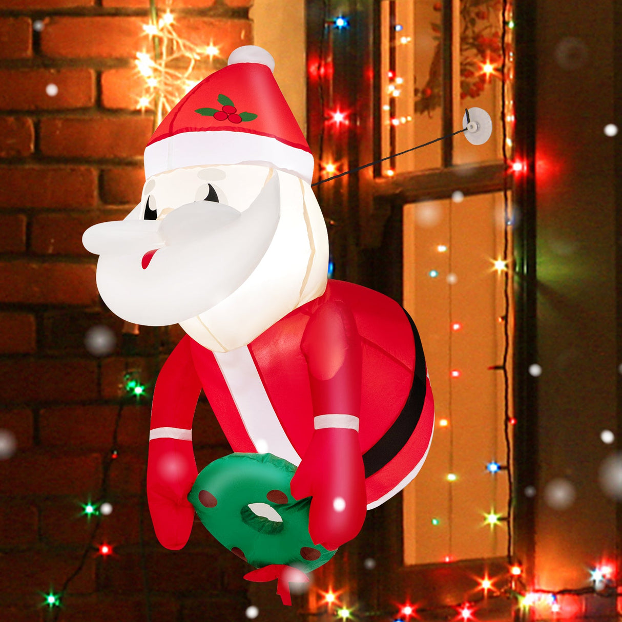 3.3 Pies Papá Noel Inflable Iluminado Rompiendo la Ventana
