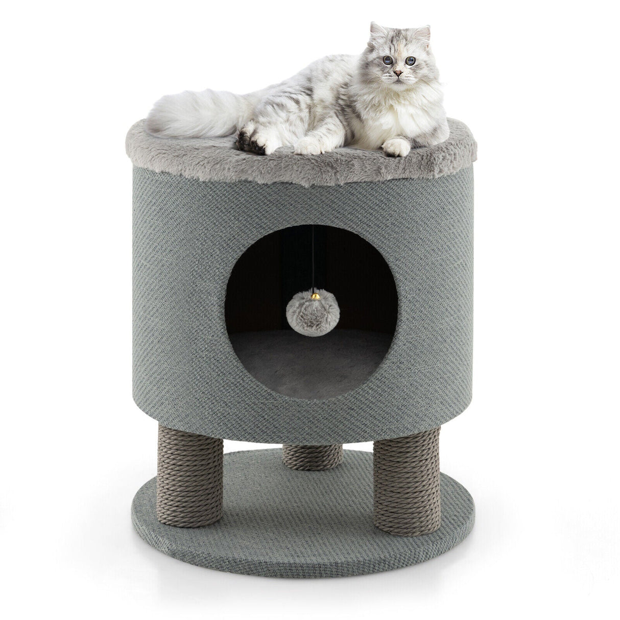 Taburete Condo para Gatos 3 en 1 Cama para Gatitos con Postes Rascadores y Pelota de Peluche