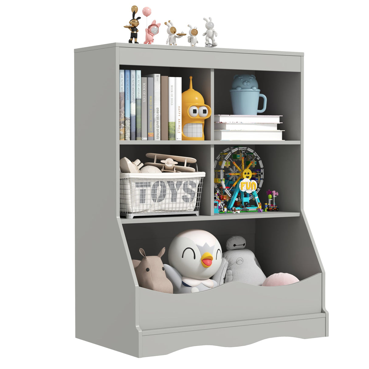 Mueble organizador infantil 3 en 1 con estantería, almacenamiento de juguetes y armario de suelo