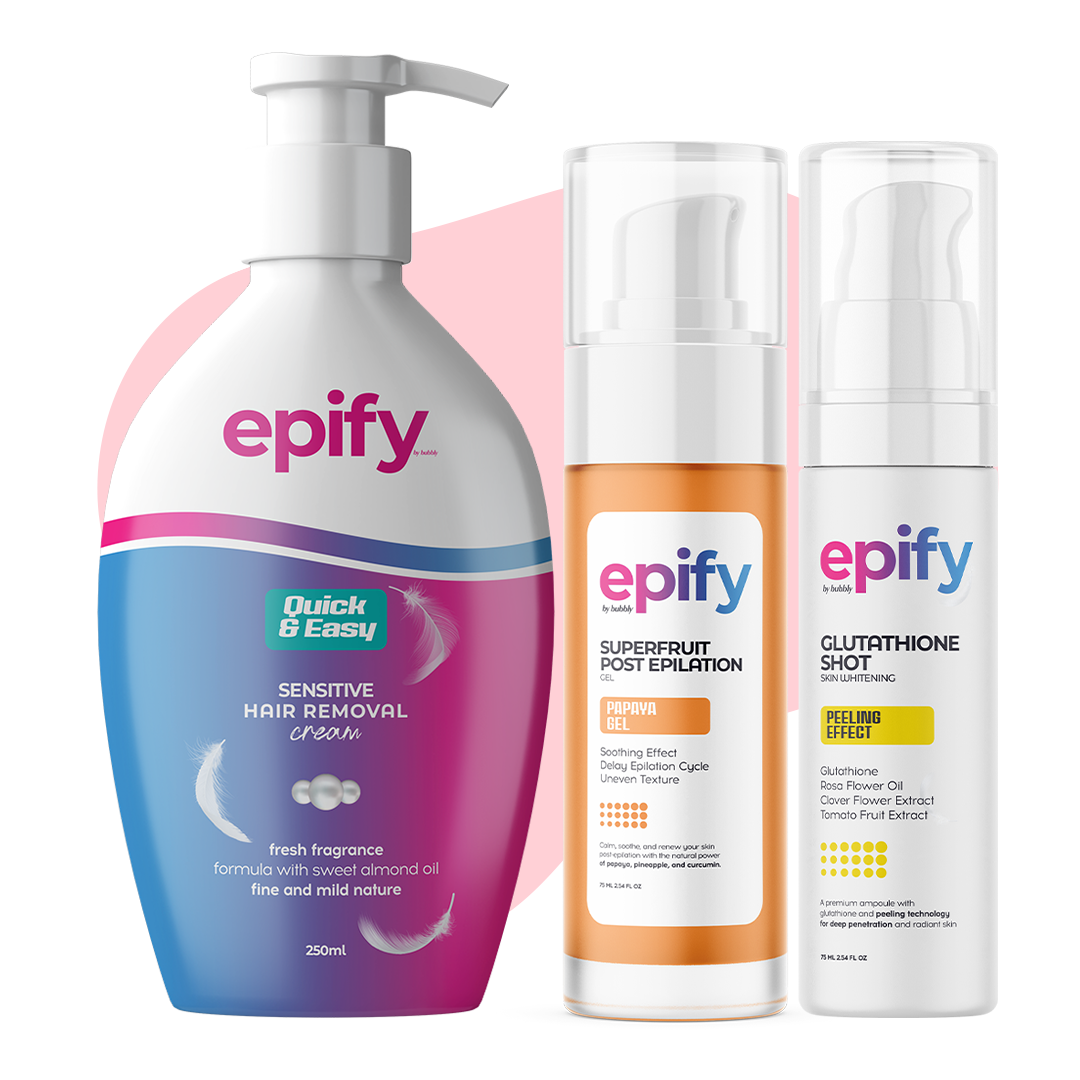 Epify Full Body Care Set, Hair Removal Cream, Superfruit Papaya Gel & Glutathione Shot, 3-Step Body Routine