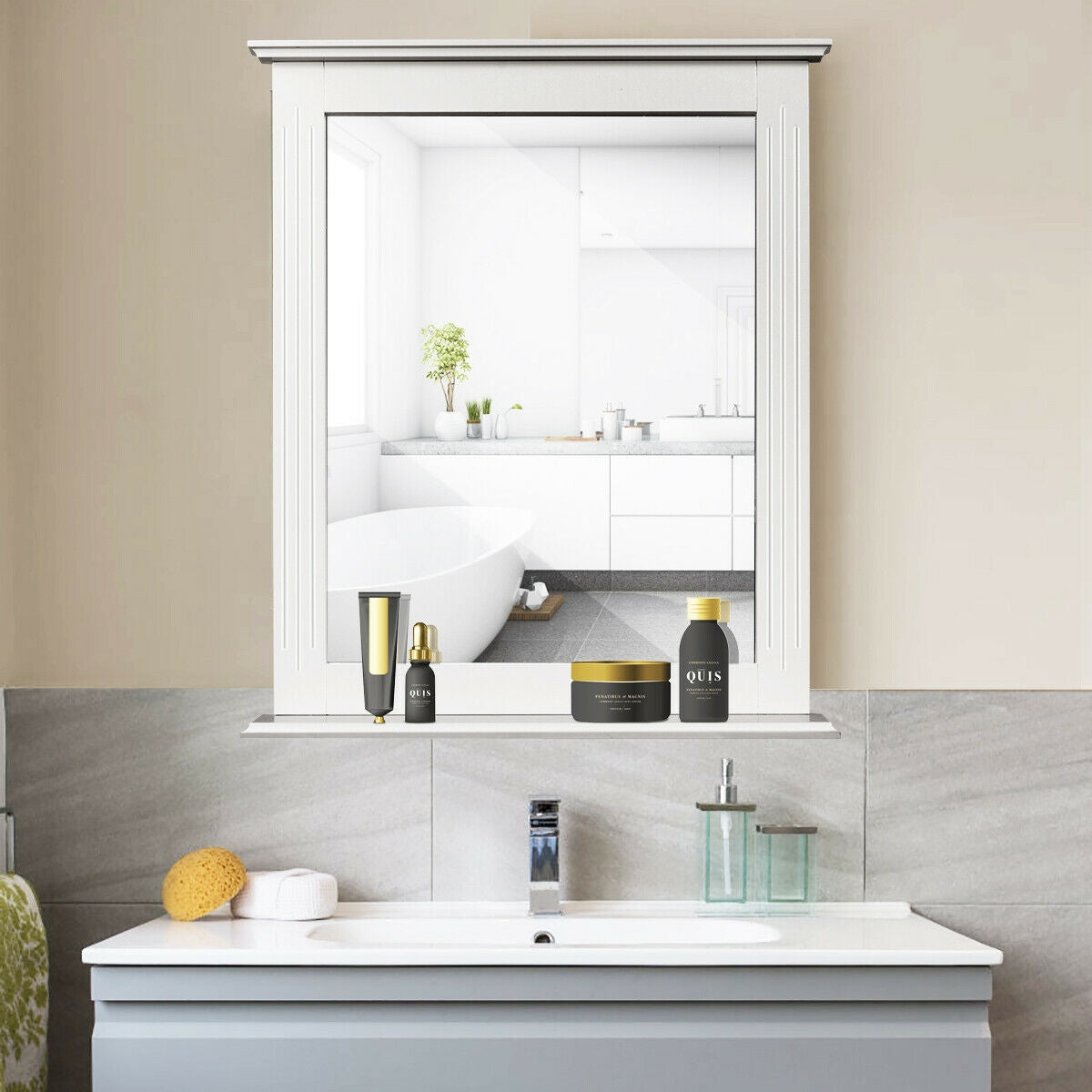 Espejo de tocador multiusos de pared con estante