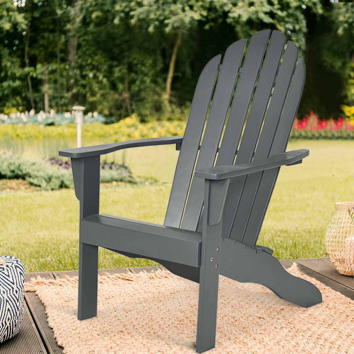 Silla Adirondack de exterior de madera de acacia con diseño ergonómico
