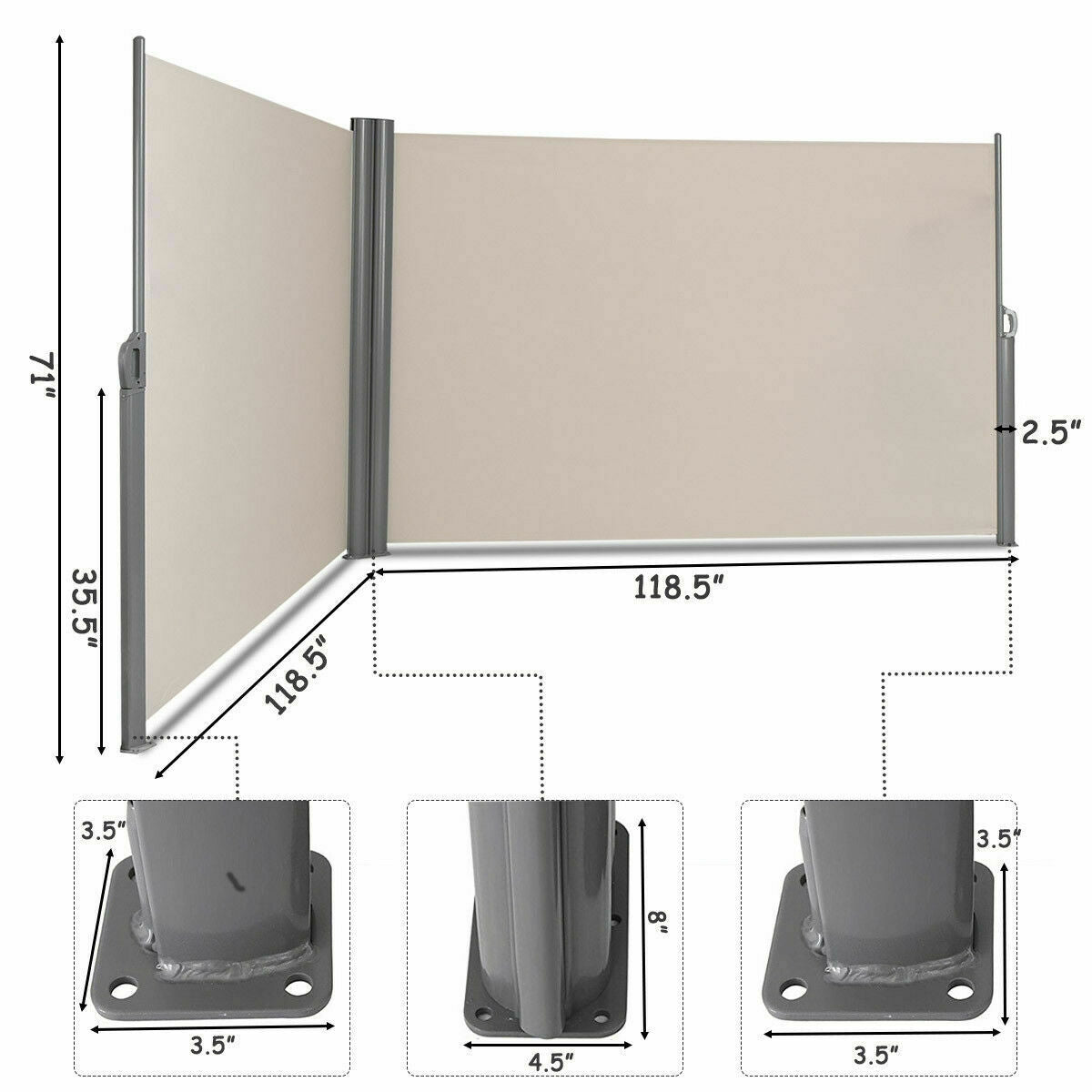Divisor de pantalla doble retráctil plegable para patio de 237 x 71 pulgadas