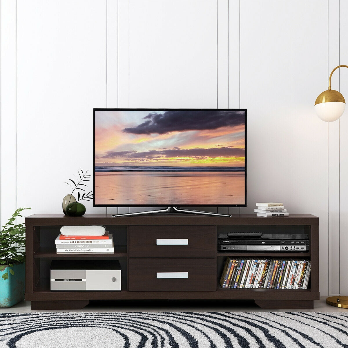Mueble de TV Moderno Centro de Entretenimiento con 2 Cajones y 4 Estantes Abiertos