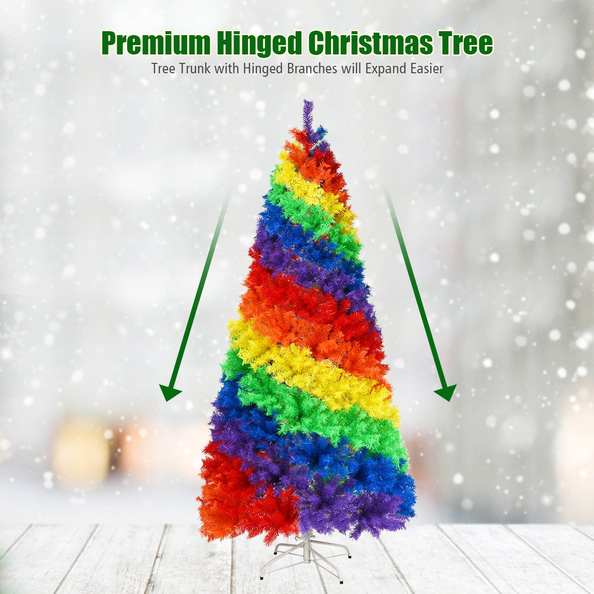 Árbol de Navidad tradicional artificial con bisagras de 2,1 m y base de metal