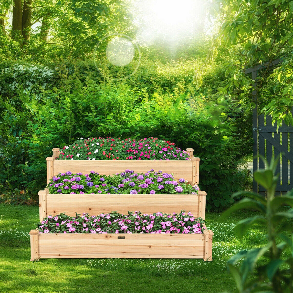 Cama de jardín elevada de madera de 3 niveles