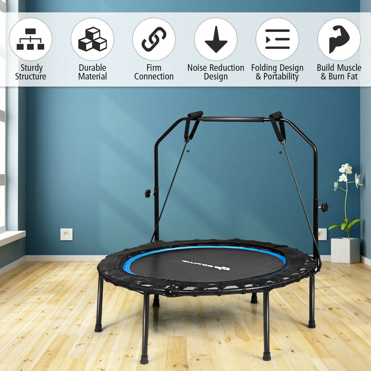 Trampolín de fitness plegable de 40 pulgadas con bandas de resistencia para el hogar ajustable