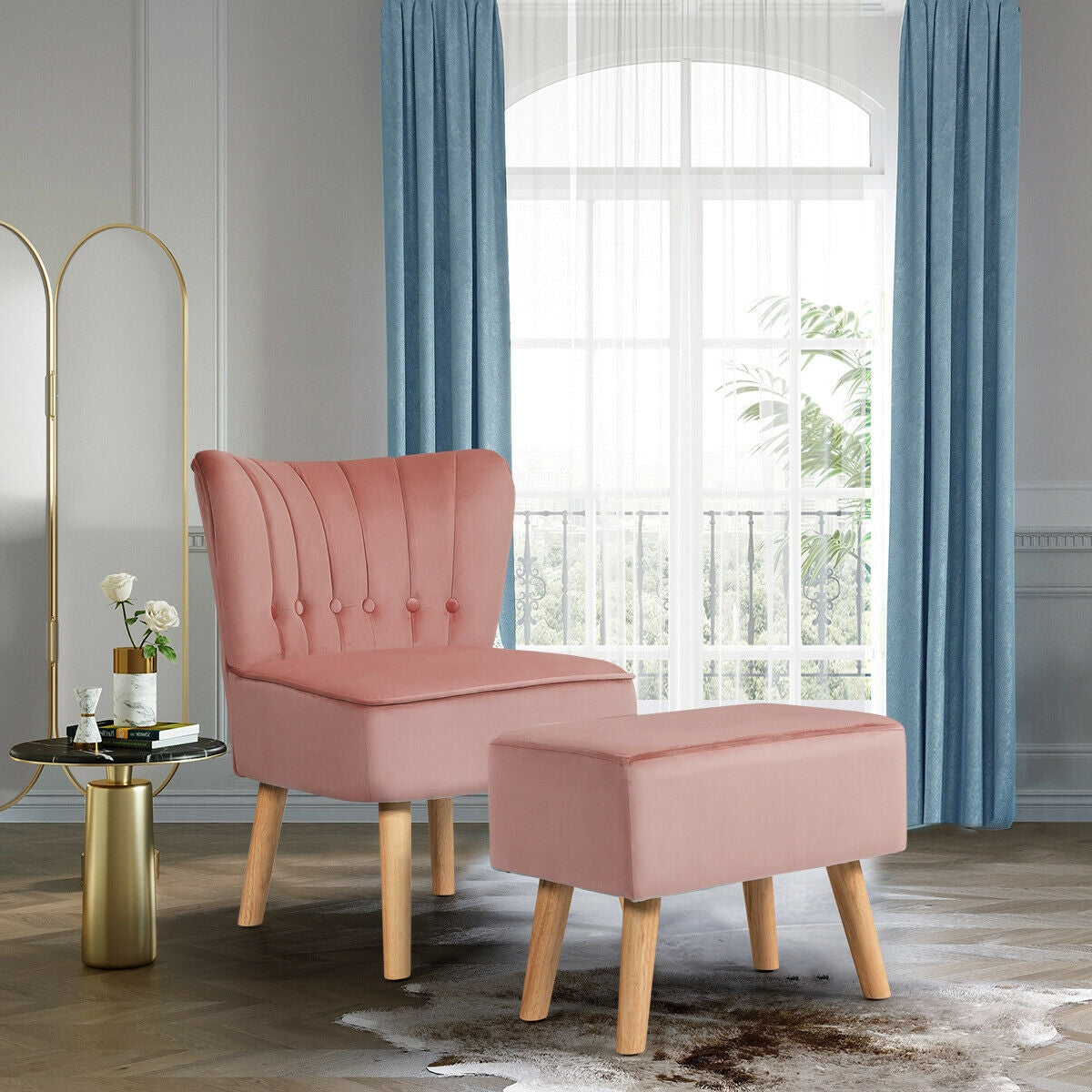Juego de otomana y sillón auxiliar moderno con reposapiés