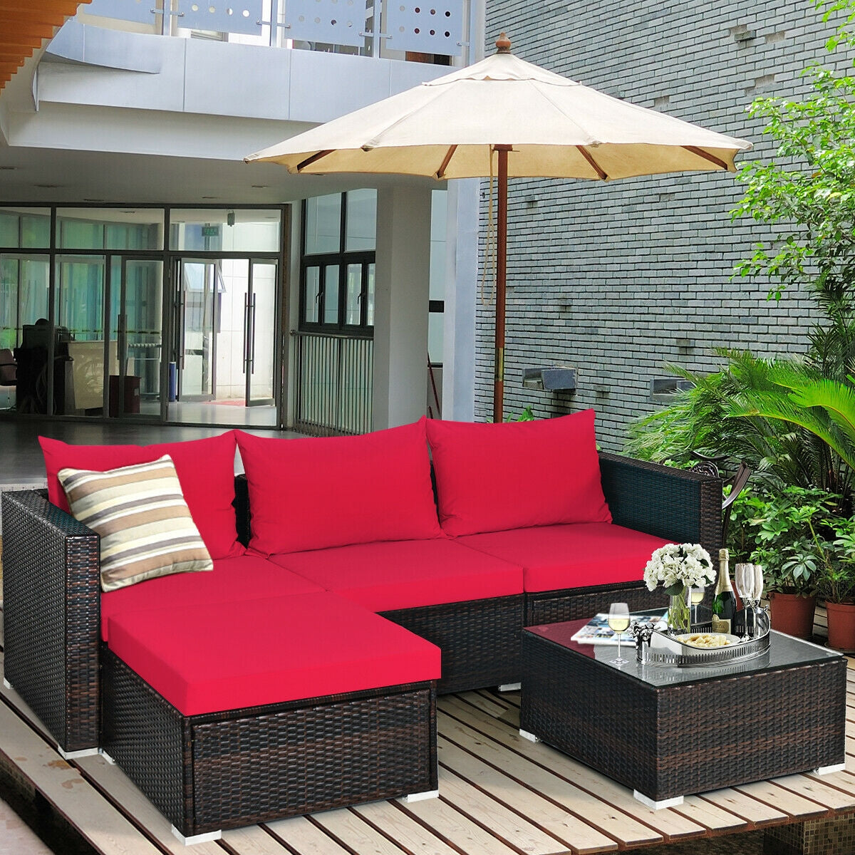 Juego de muebles de ratán para patio de 5 piezas