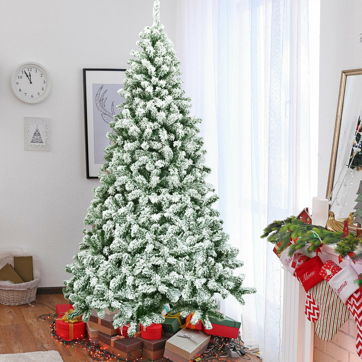 Árbol de Navidad artificial nevado de 7.5 pies, con bisagras, 1346 puntas y base plegable