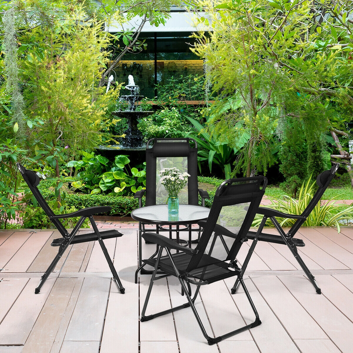 4 sillas reclinables plegables ajustables para patio y jardín con reposacabezas