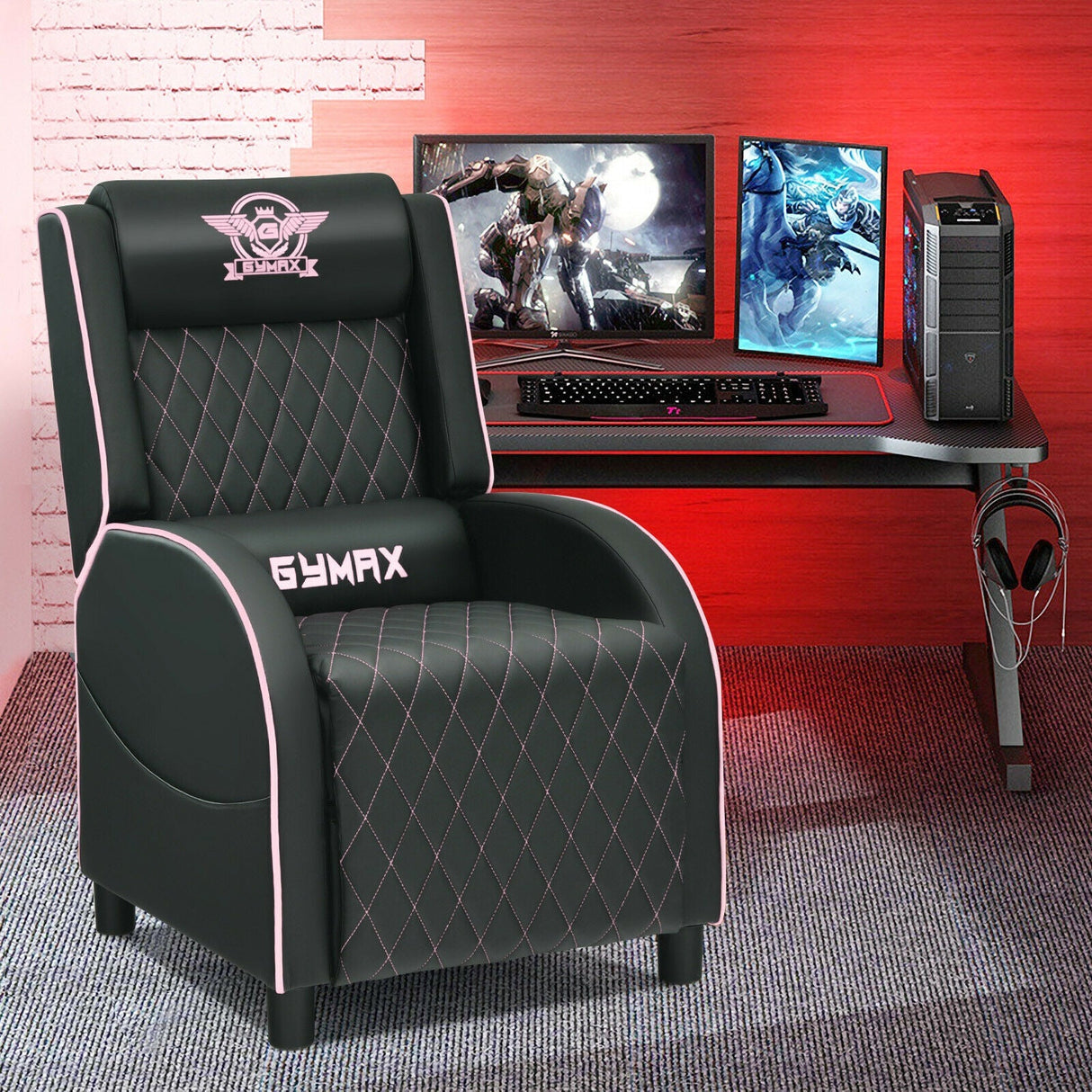 Sillón reclinable de masaje para juegos con reposacabezas y respaldo ajustable para cine en casa
