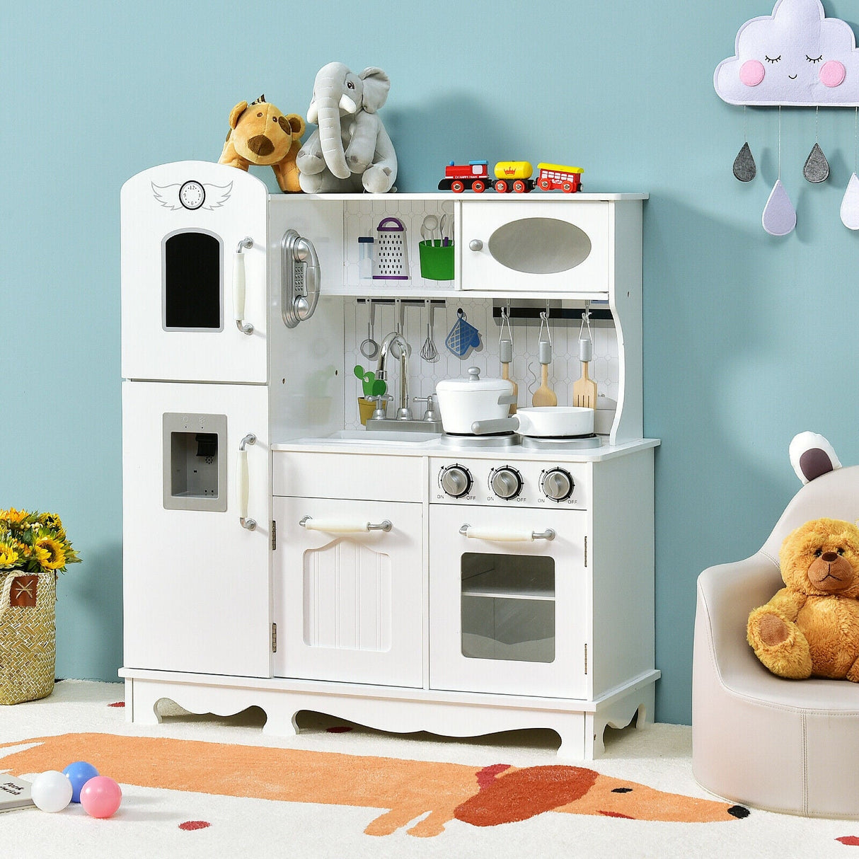 Juego de juguetes de cocina de imitación para niños con dispensador de agua