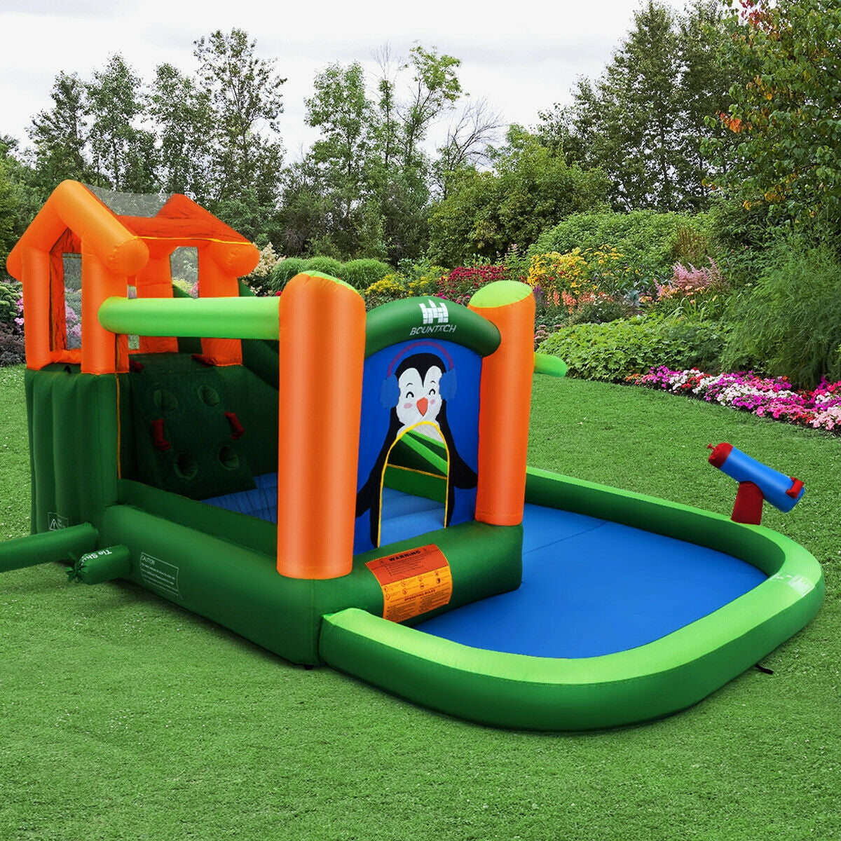 Castillo hinchable con tobogán y parque acuático sin soplador