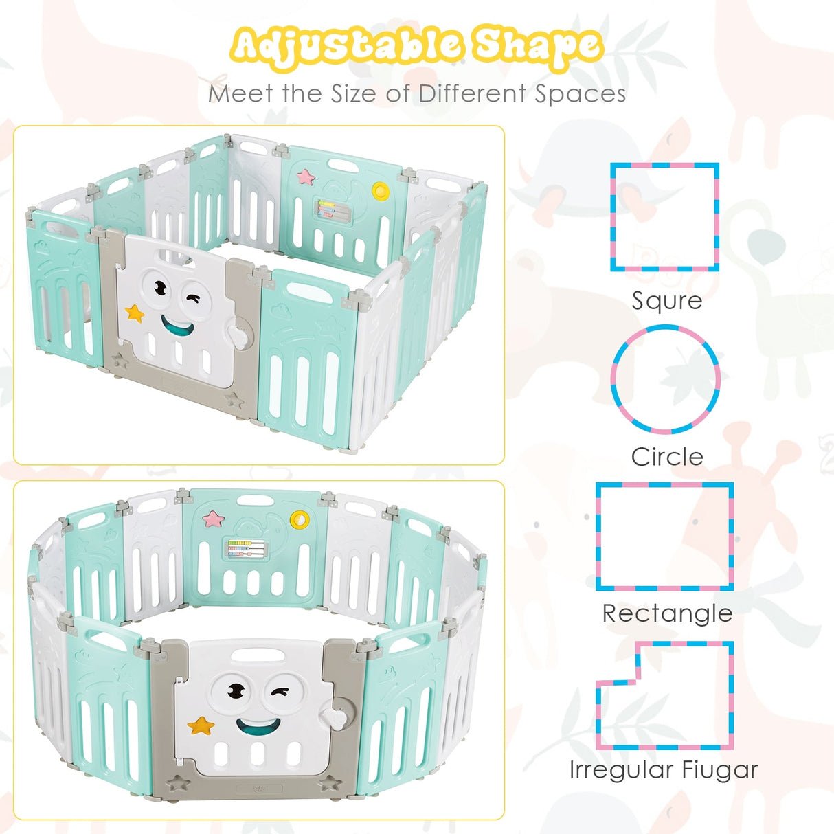 Parque infantil plegable de 14 paneles para bebés - Centro de actividades para niños - Verde