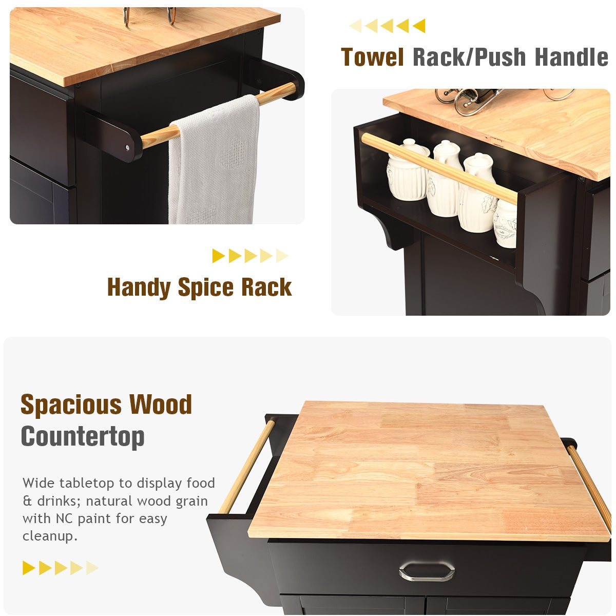 Carrito de Cocina con Ruedas y Almacenamiento, con Estante para Especias