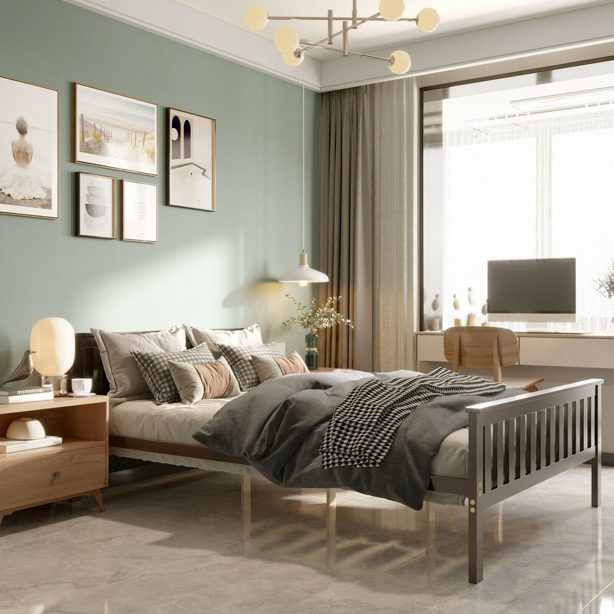Cama Plataforma de Madera Tamaño Completo con Cabecera