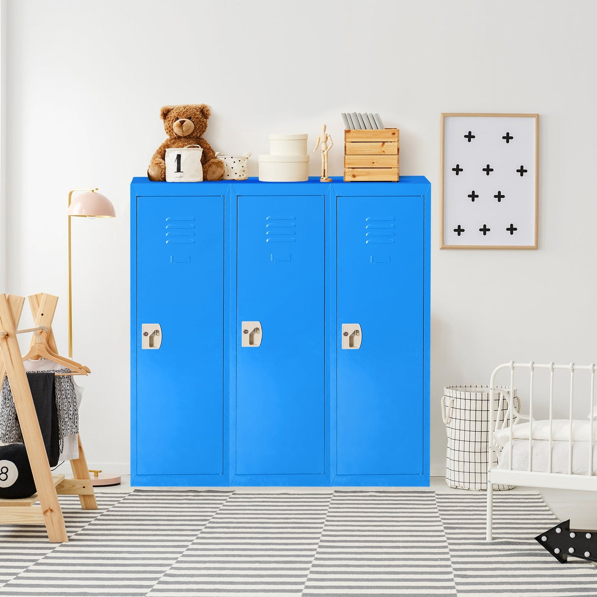 Taquilla metálica de un nivel para niños, segura, de 48 pulgadas, color azul