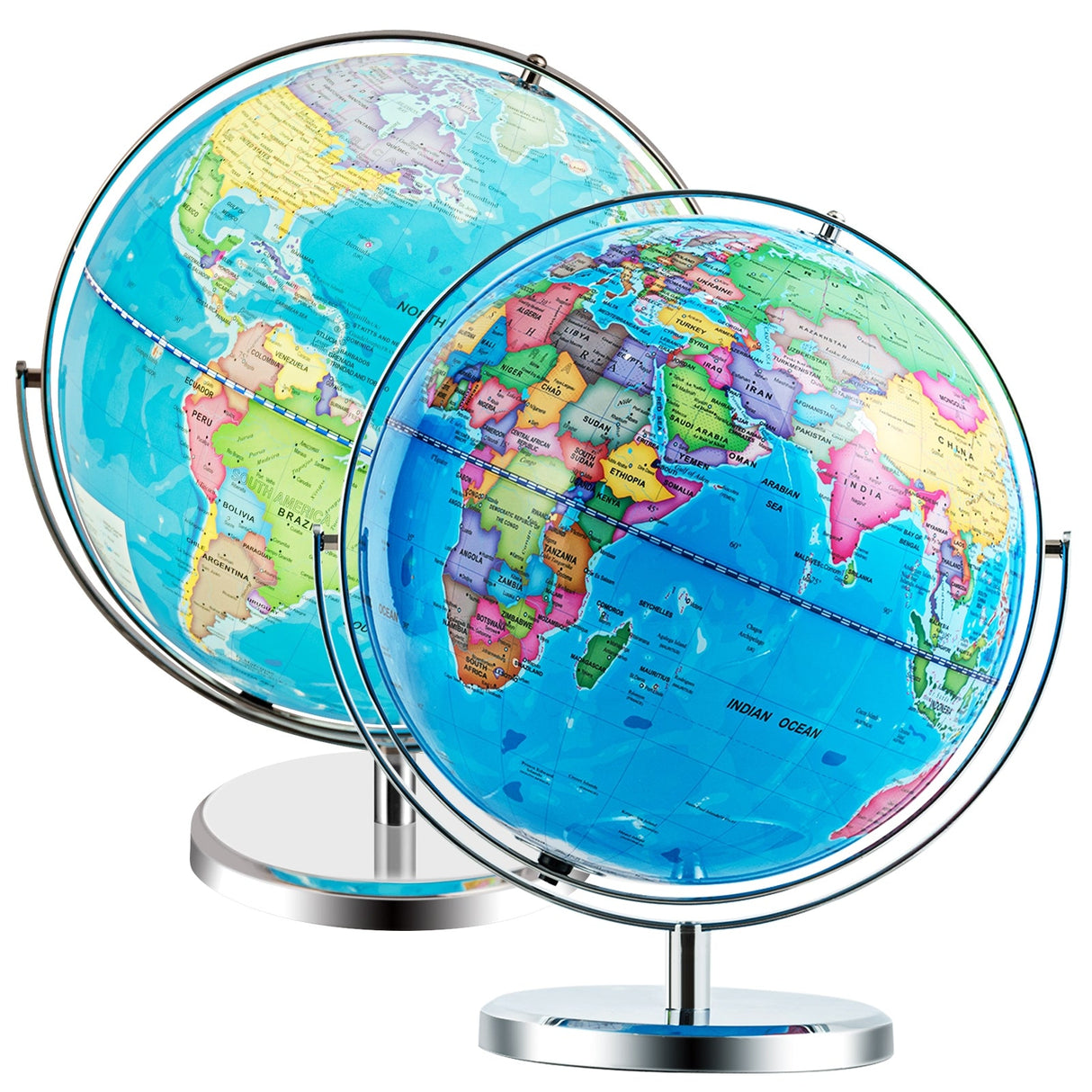 Globo terráqueo iluminado de 13 pulgadas, mapa giratorio 720° con luz LED