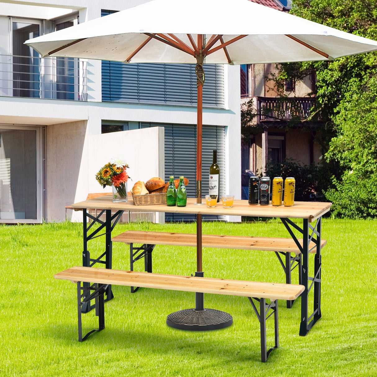 Mesa de Picnic Plegable de Madera para Exteriores de 66.5 Pulgadas con Alturas Ajustables