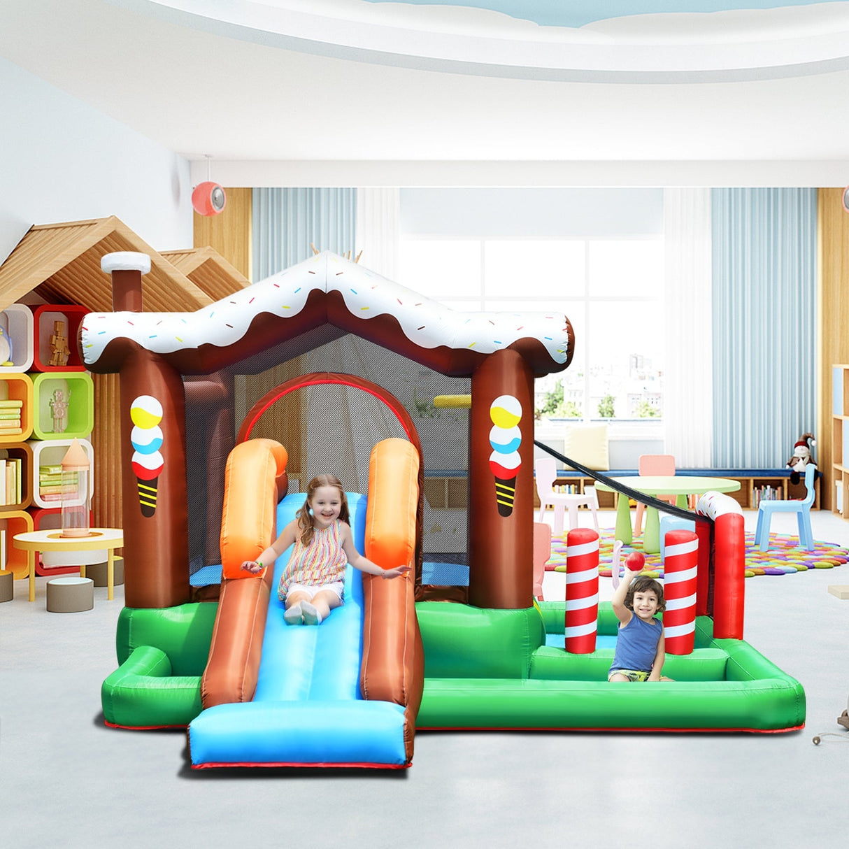 Castillo hinchable inflable con tobogán y escalador para niños sin soplador