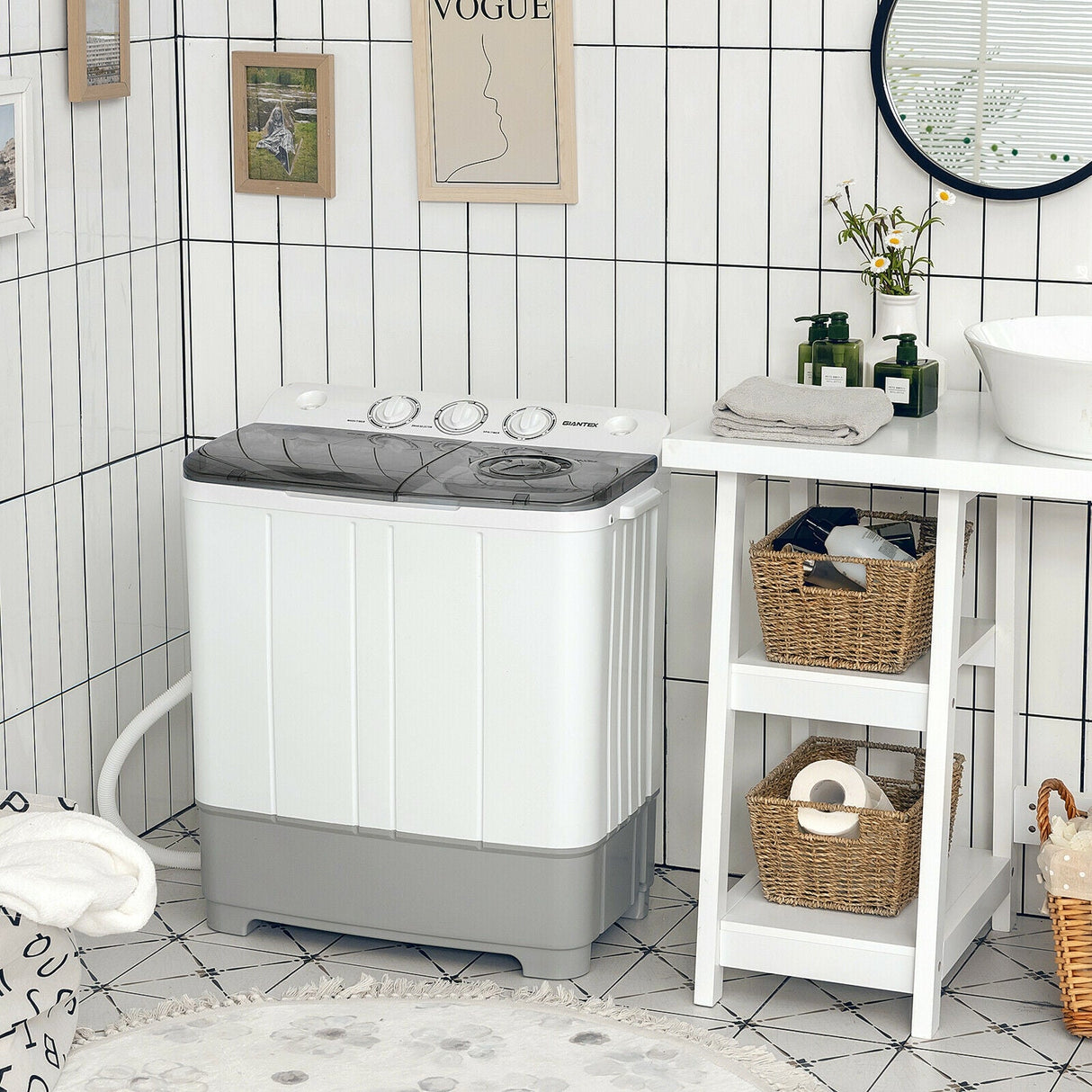 2-in-1 Portable 22lbs Capacity Washing Machine with Timer Control