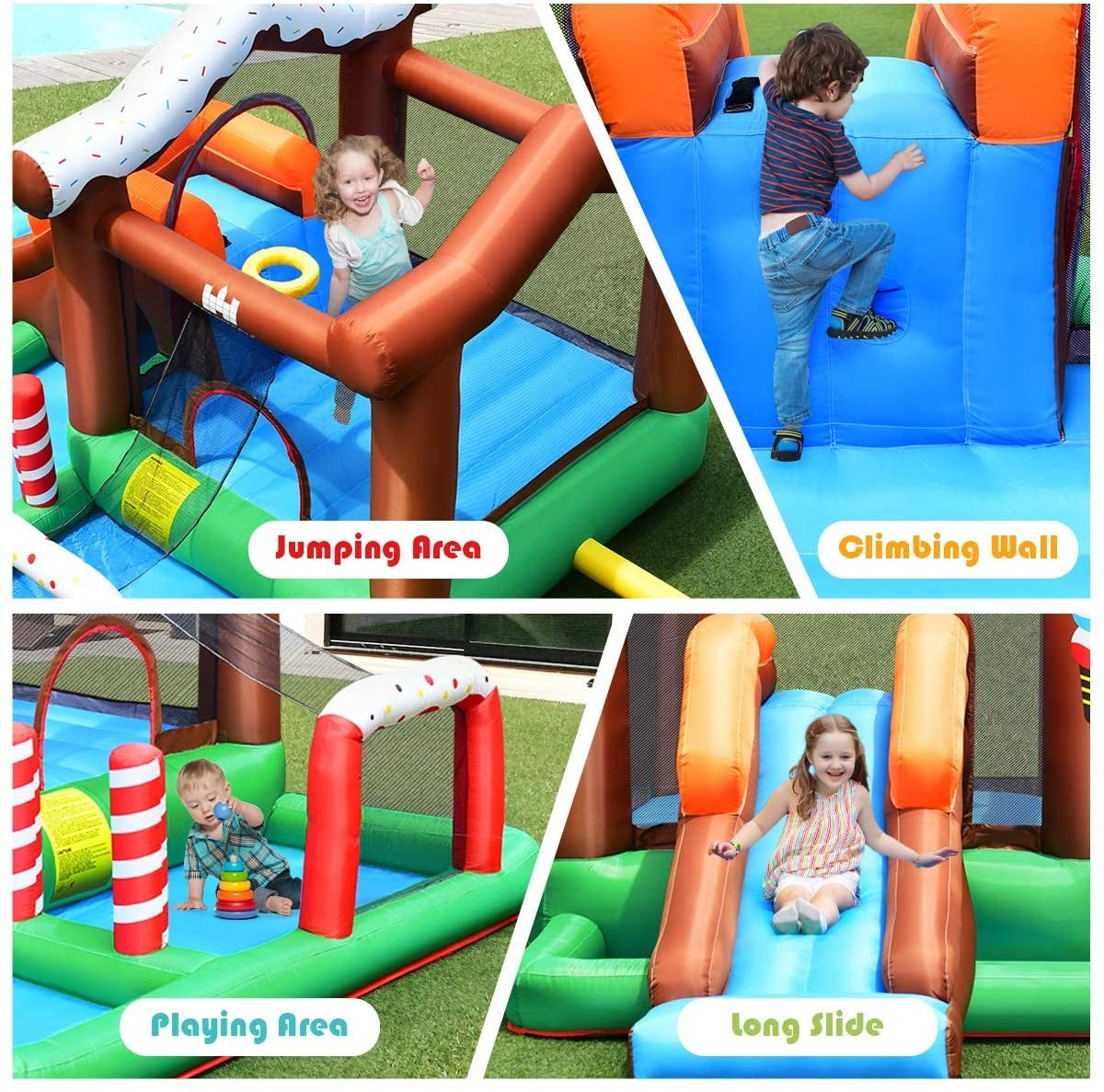 Casa de rebote inflable para niños de exterior e interior con soplador de aire de 480 W