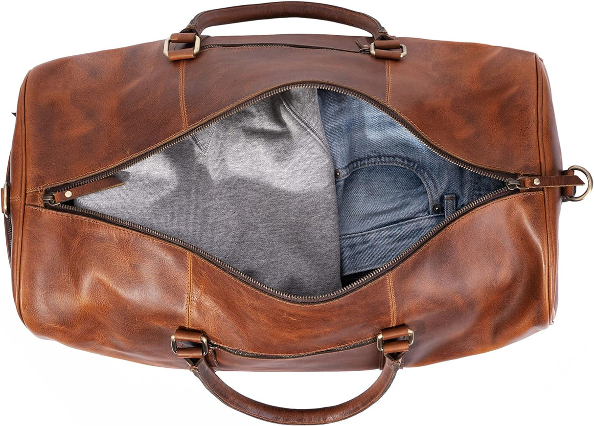 Maleta de cuero marrón claro con ruedas, 44L