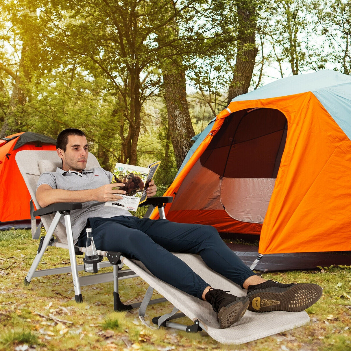 Tumbona Plegable de Playa con 7 Posiciones Ajustables