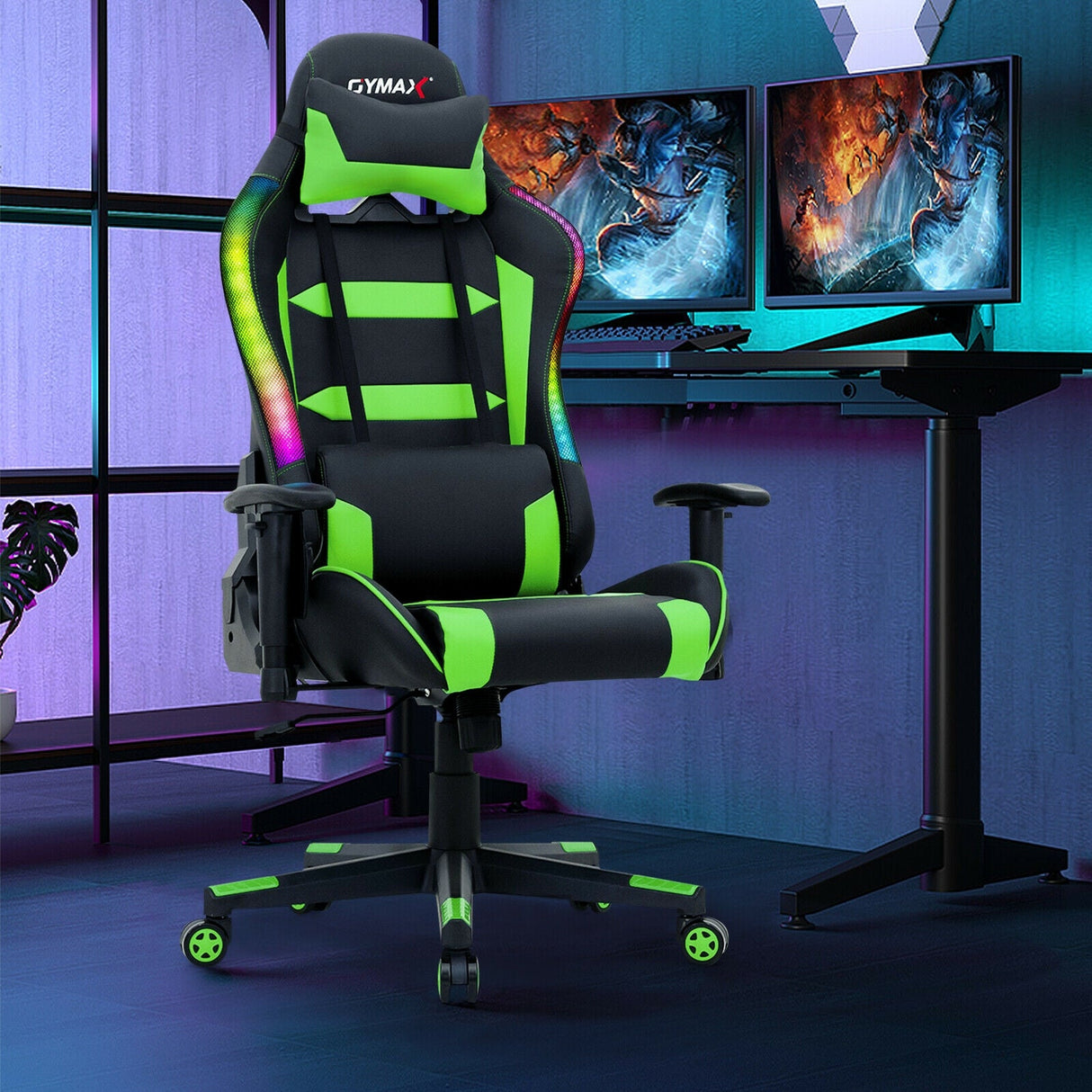 Silla Gaming Giratoria Ajustable con Luces LED y Mando a Distancia