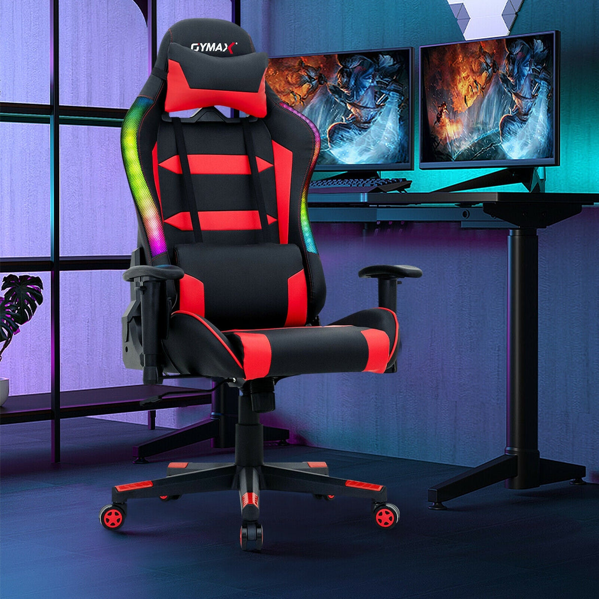 Silla Gaming Giratoria Ajustable con Luces LED y Mando a Distancia