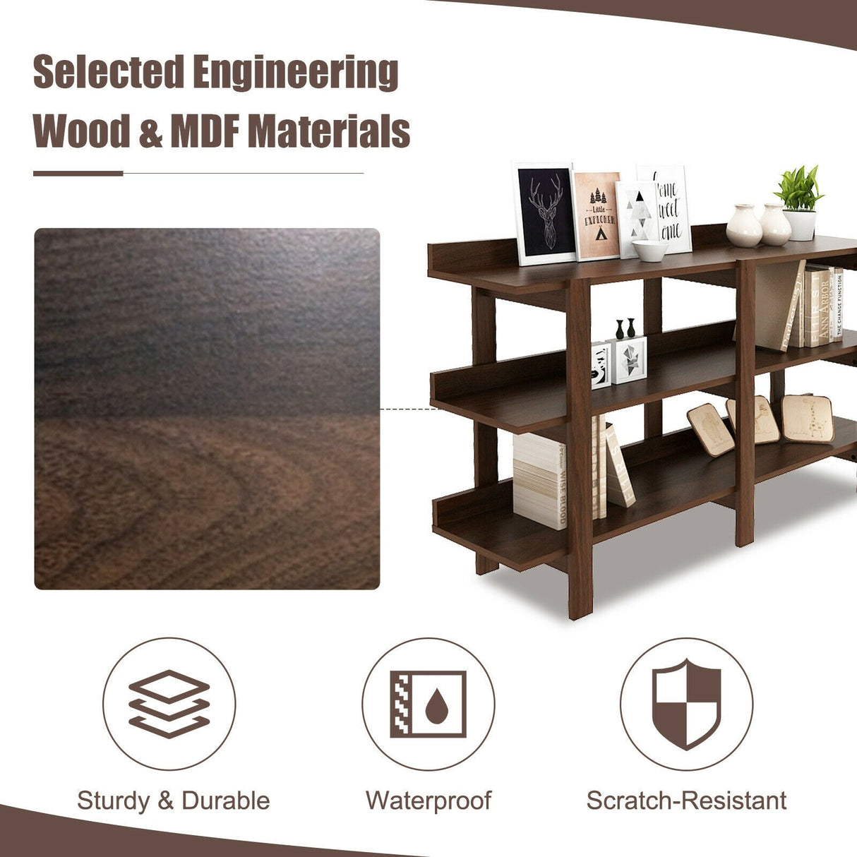 59 Inch Console Table with 3-tier Open Shelf for Front Hall Hallway and Foyer