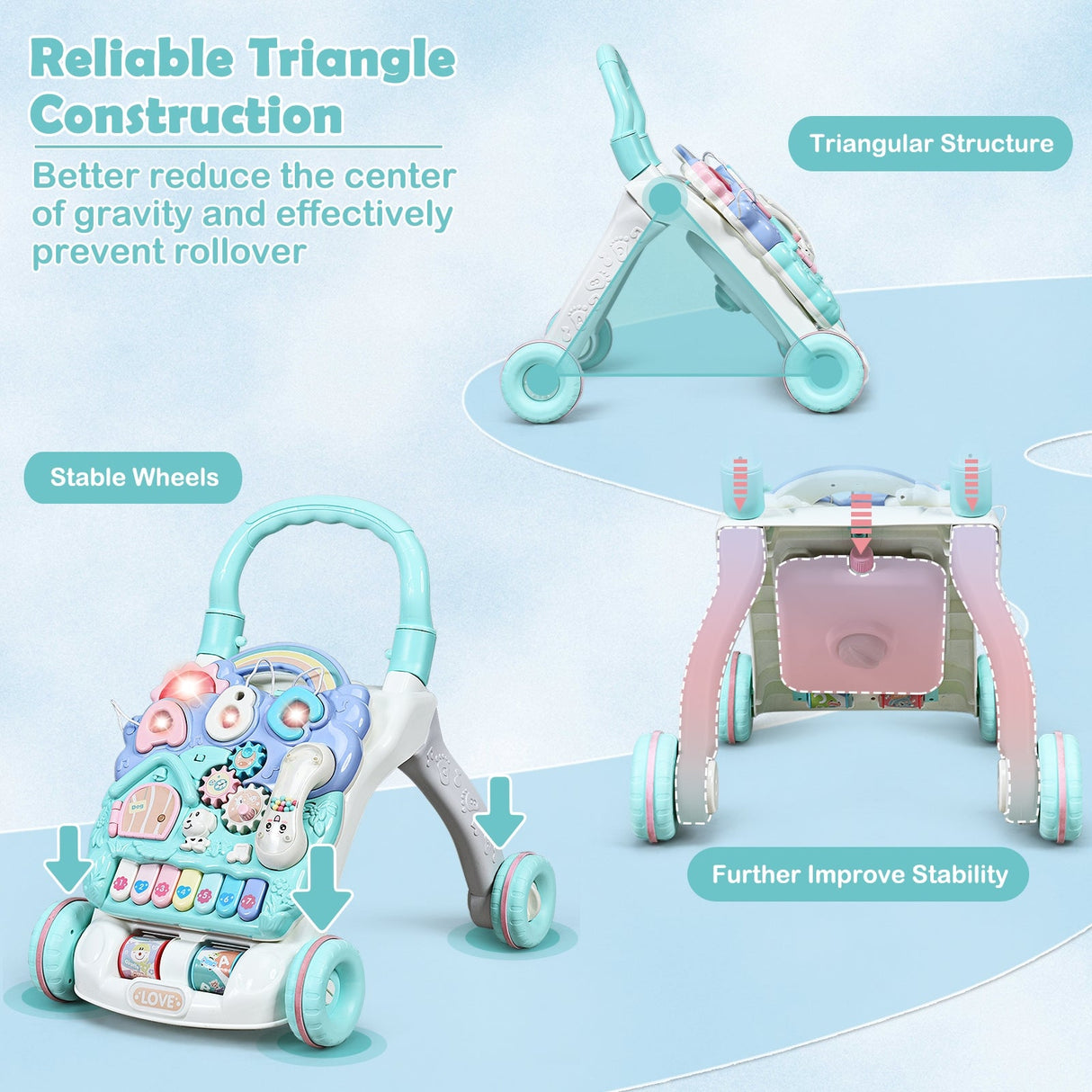 Andador de aprendizaje Baby Sit-to-Stand Juguete musical para niños pequeños