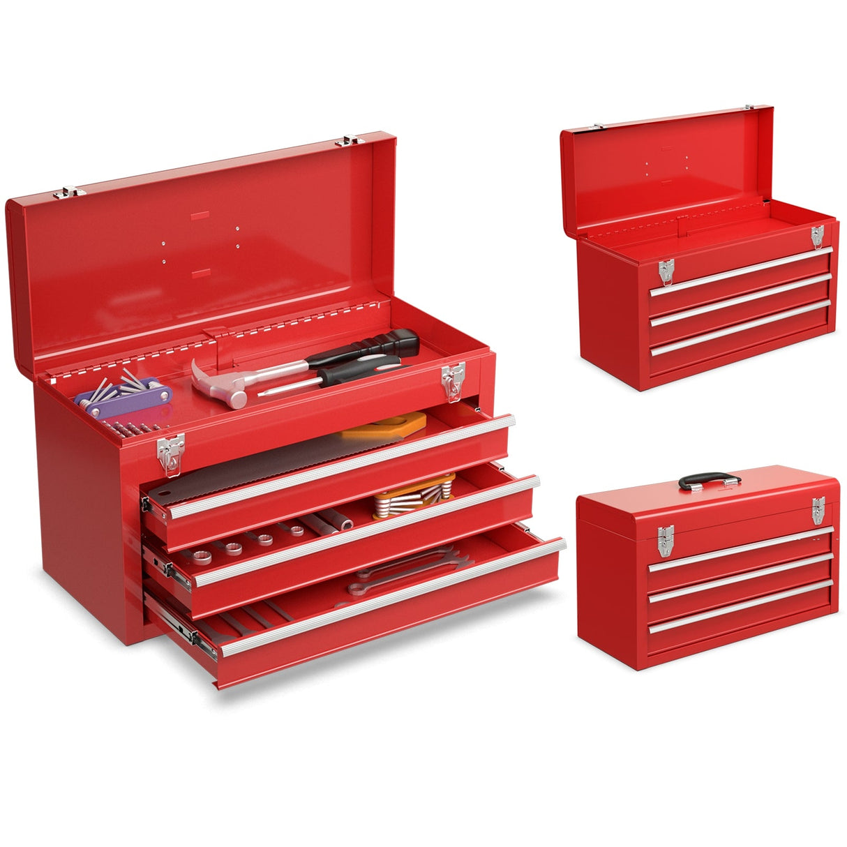 Caja de herramientas portátil para mecánico de garaje con 3 cajones