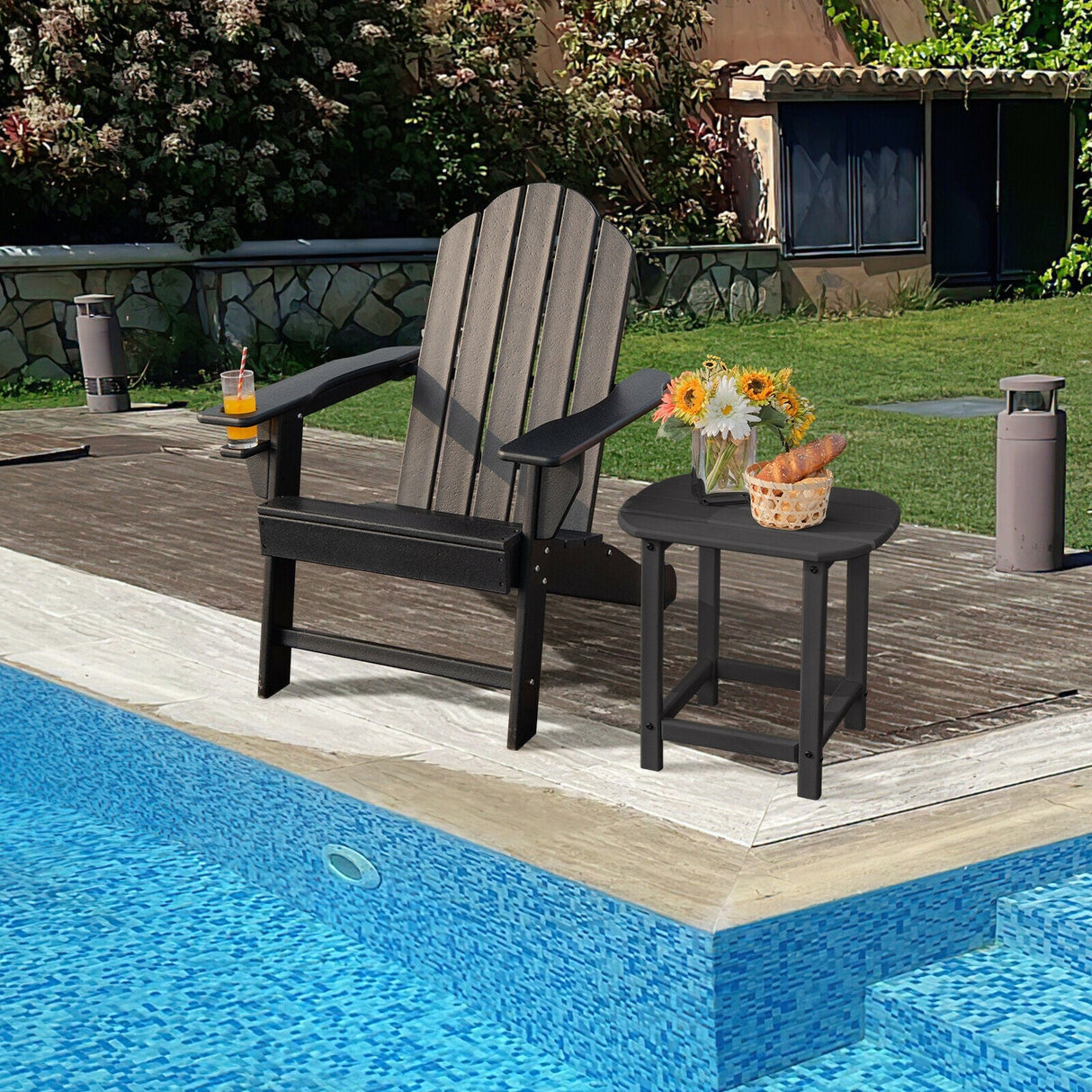 Silla Adirondack para exteriores con portavasos incorporado para el porche del patio trasero