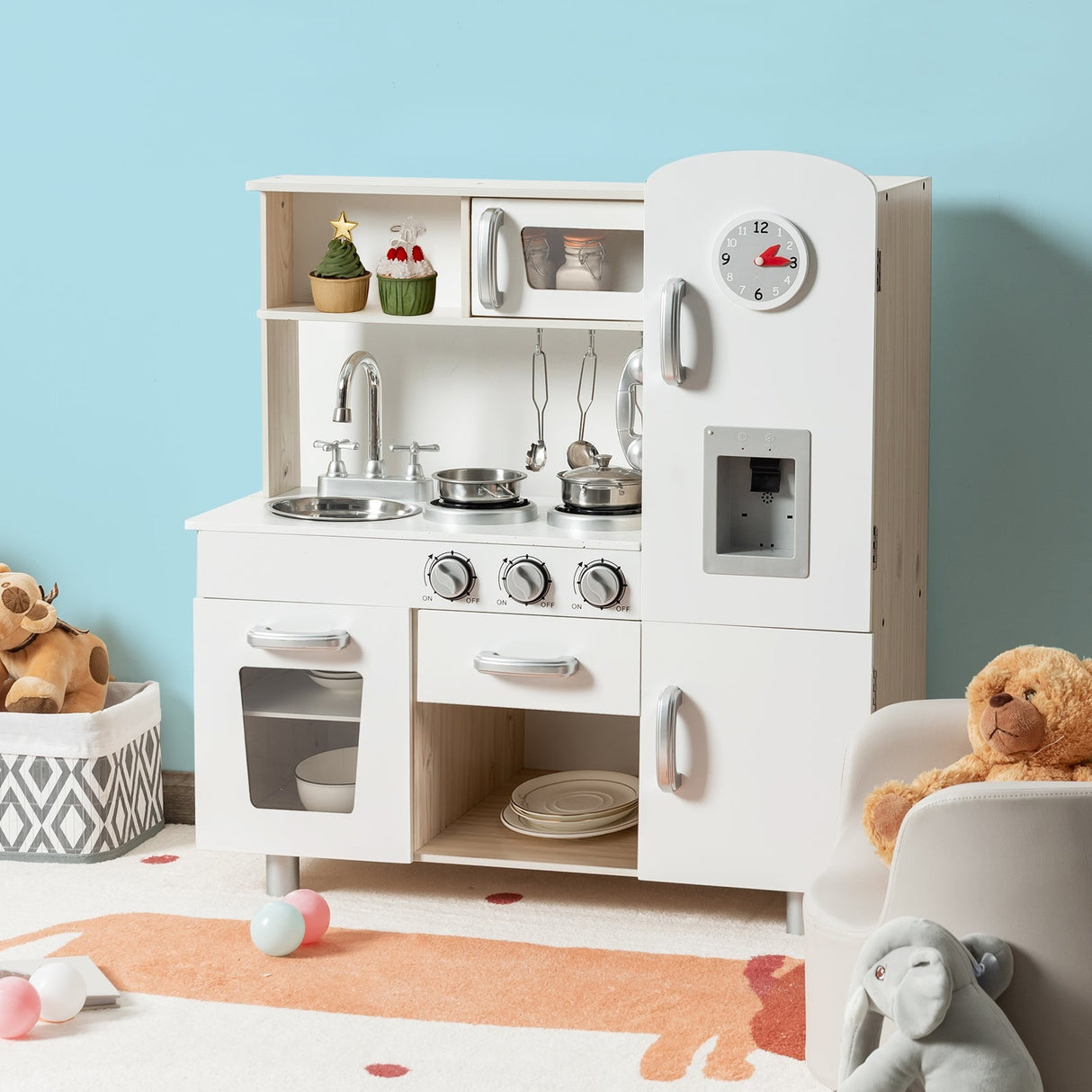 Juego de cocina de juguete de simulación vintage para niños con dispensador de agua