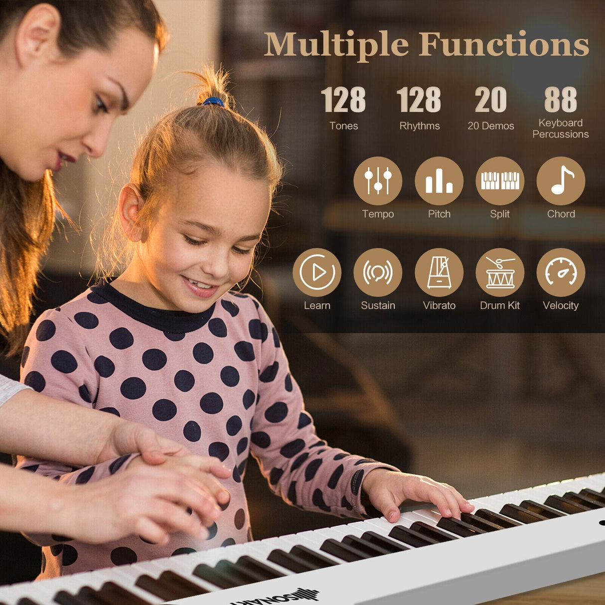 Piano eléctrico plegable de 88 teclas con luces, teclado portátil de tamaño completo MIDI