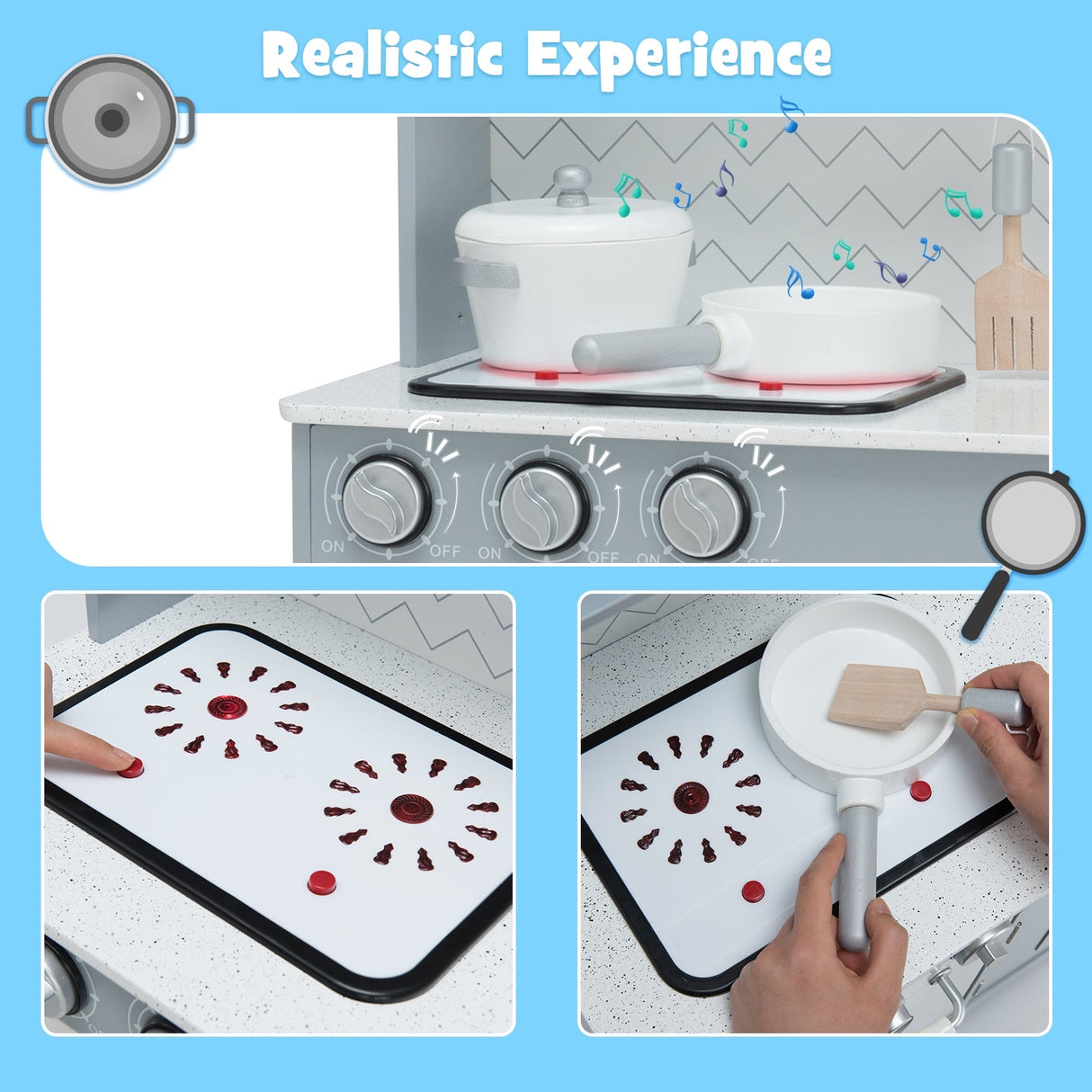 Juego de cocina de juguete de madera para niños con luces y sonidos realistas