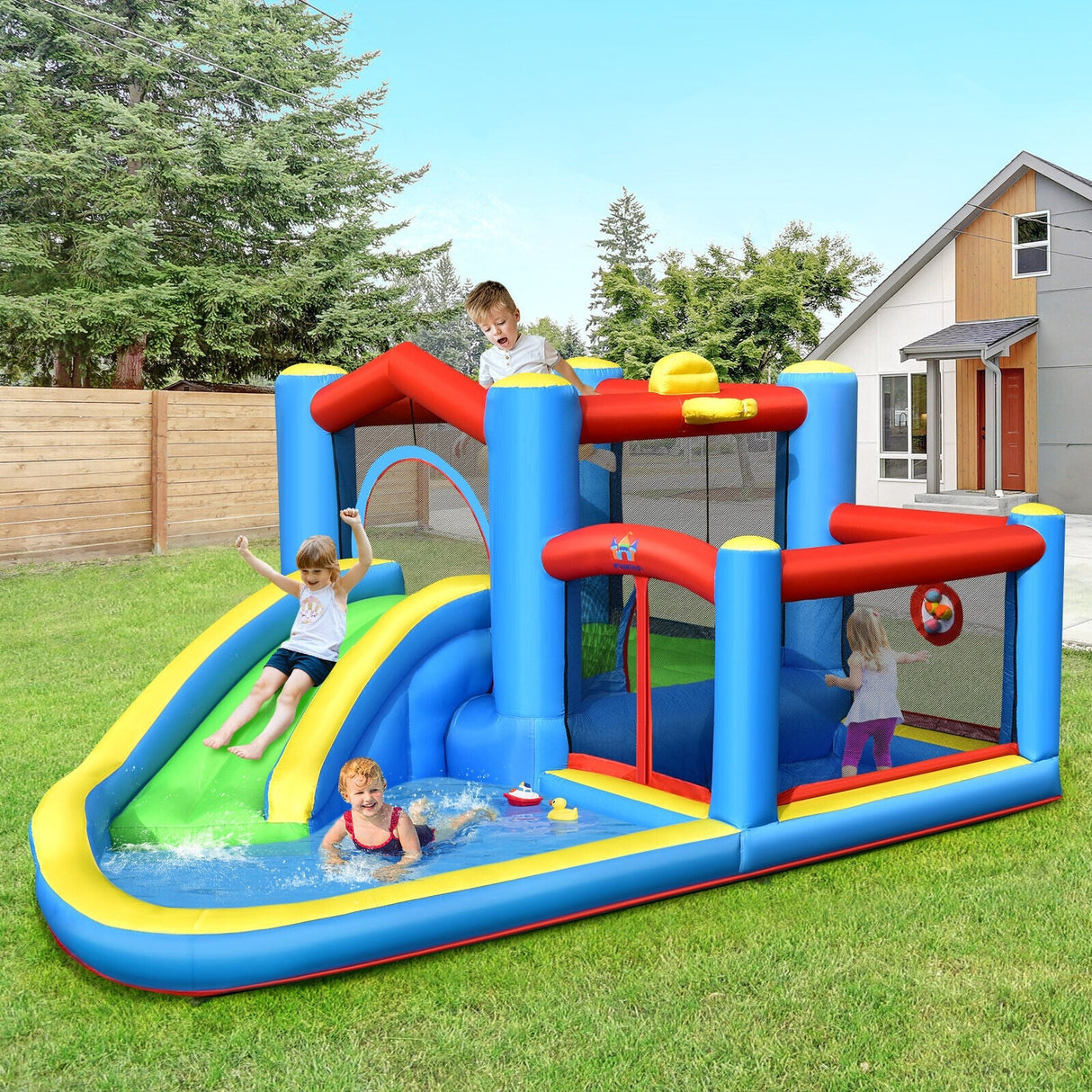 Castillo Hinchable Tobogán de Agua para Niños con Soplador de 480W